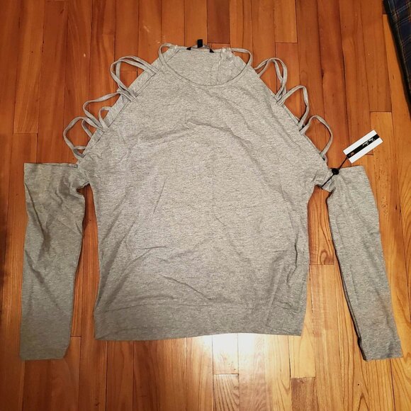 NWT Foxy Jeans - Strappy shoulder long sleeve top - grey - size XL - Picture 1 of 1